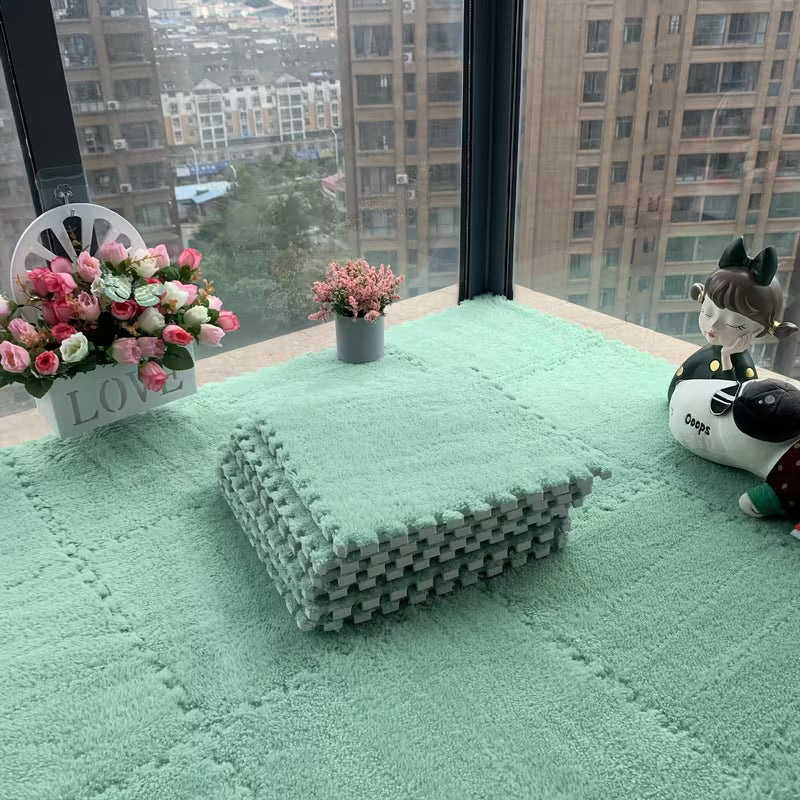 Softlock Mint Groen | comfortabele geluidsdempende zachte wasbare pluche interlocking puzzelmatten 50 stuks