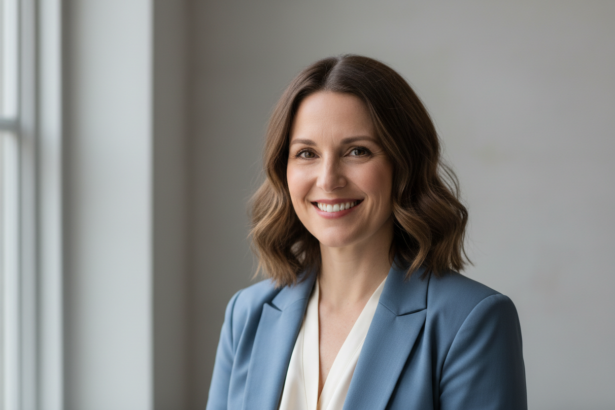 een blanke dame met bruin haar, rond 40 jaar